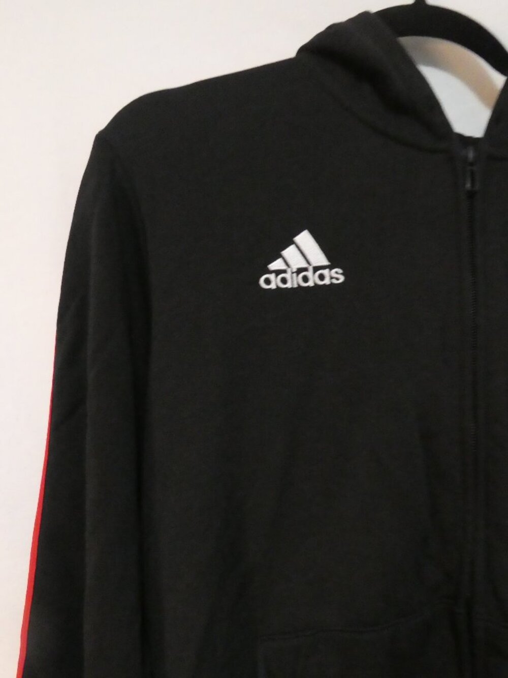 ADIDAS Manchester United Black Red Striped Zip-Up Sweatshirt Hoodie - P2P 23" - Picture 6 of 16